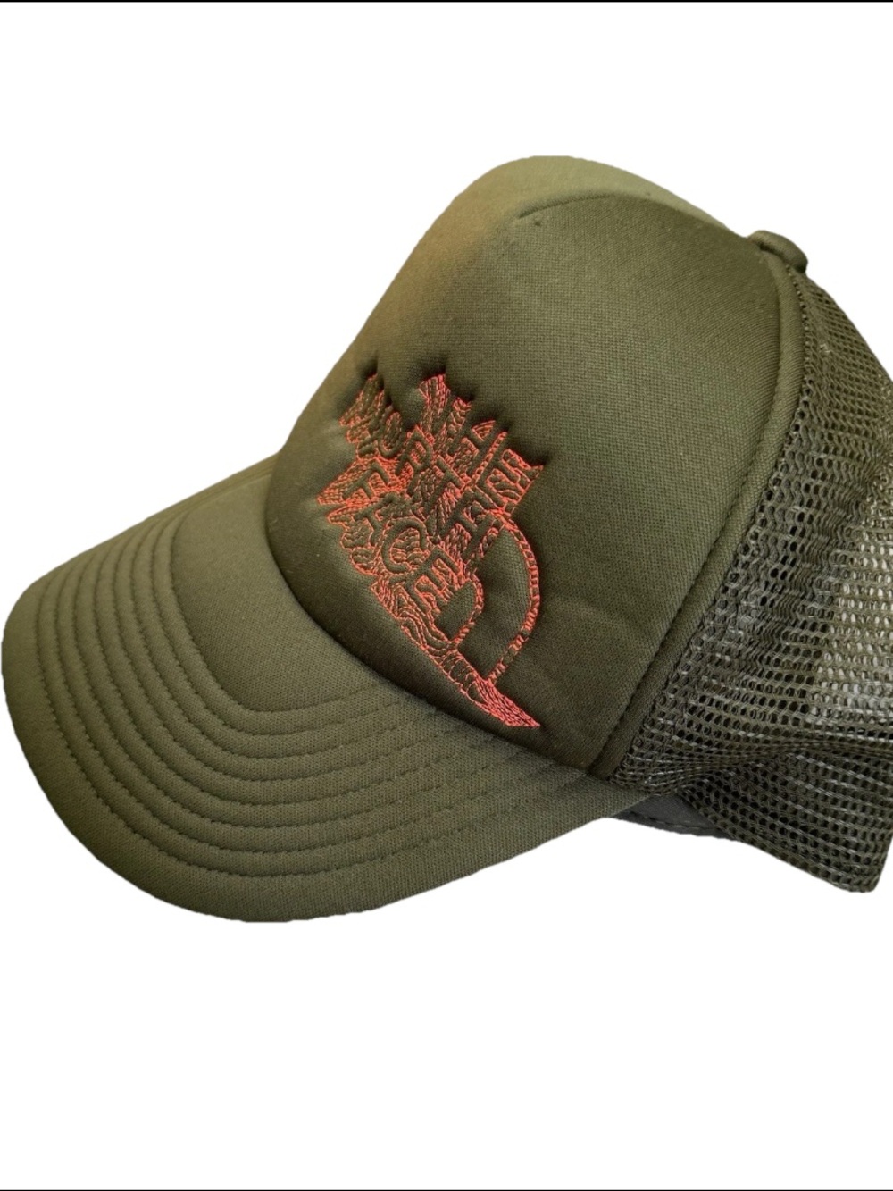 Olive GreenThe North Face Trucker Cap with Orange Logo Snapback One Size NEW